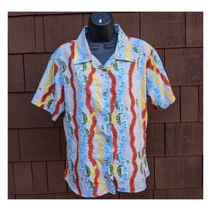Vintage Hawaiian collared button down cream short sleeve blouse large